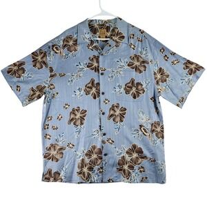 Jos. A. Bank Floral Silk Button Down Shirt Mens XL Blue Tropical Herringbone